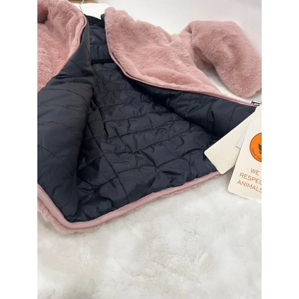 NWT Save The Duck Girls' Size 12 Chloe Reversible Quilted & Faux Fur Jacket Pink
